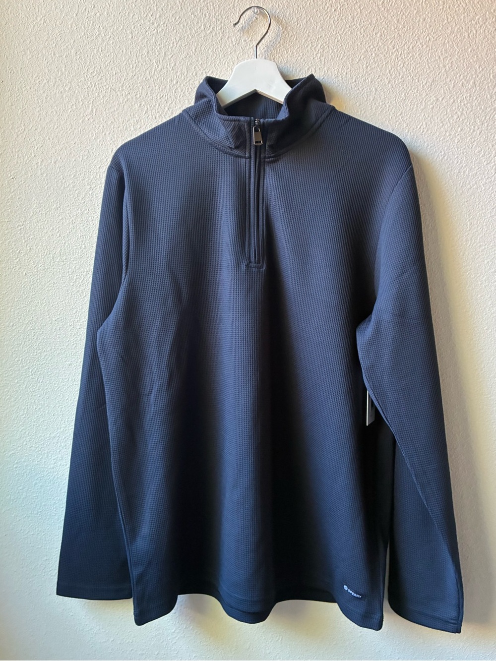 NWT Men’s Sperry Texture Knit Quarter Zip Pullover in Navy (Size: Medium)